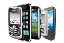 Picture of five cellphones